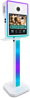 The Classic Booth: a slim standing kiosk with a touchscreen and a light-up stand